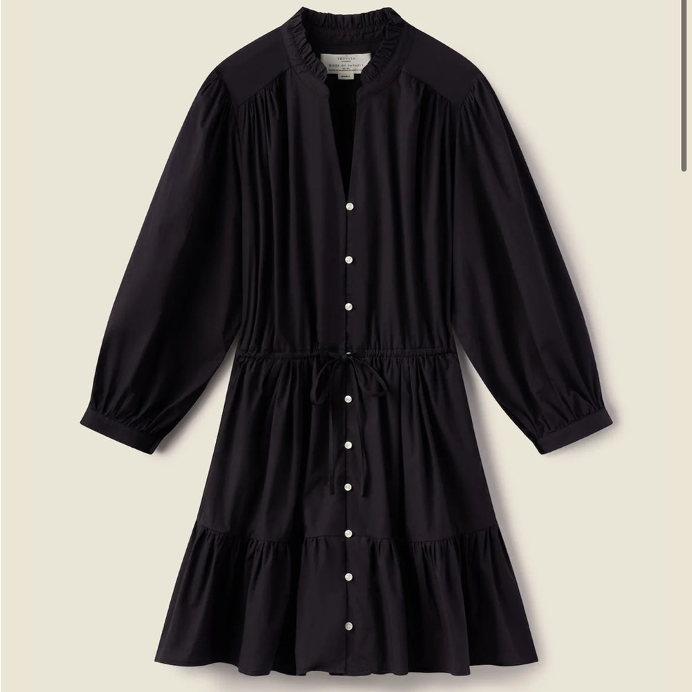 New Trovata Birds of Paradis Yulia Shirt Dress in Black Poplin